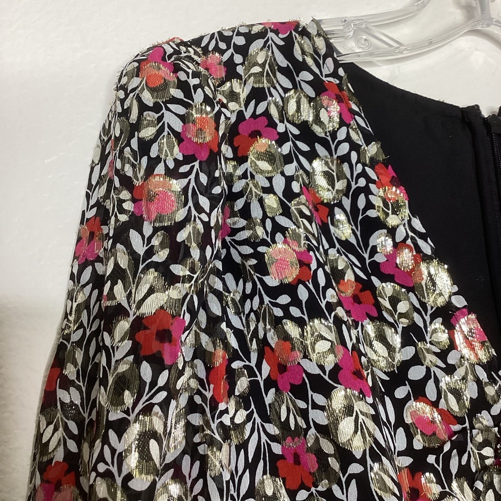 Kate Spade Black Floral Dress Silk Metallic Sz 4 - Picture 7 of 12